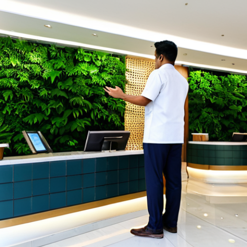 Modern Hotel Lobby**

"A brightly lit, modern hotel lobby in Kuala Lumpur, Malaysia, featuring comfortable seating areas, digital check-in kiosks, and a friendly hotel staff member assisting a guest who is fully clothed in modest, casual attire. Lush green plants add a touch of nature. Professional, clean, and welcoming atmosphere. Safe for work, appropriate content, perfect anatomy, natural proportions, well-formed hands, proper finger count, professional photography, high quality."

**