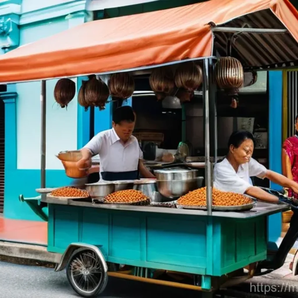 세계문화유산과 관광 - **Prompt:** "A vibrant street scene in George Town, Penang, showcasing a lively fusion of cultures. ...